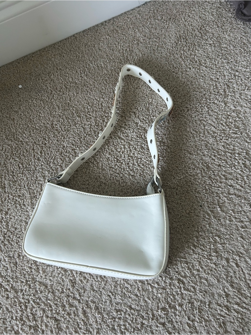 Minimal White Shoulder Bag with Studded Strap